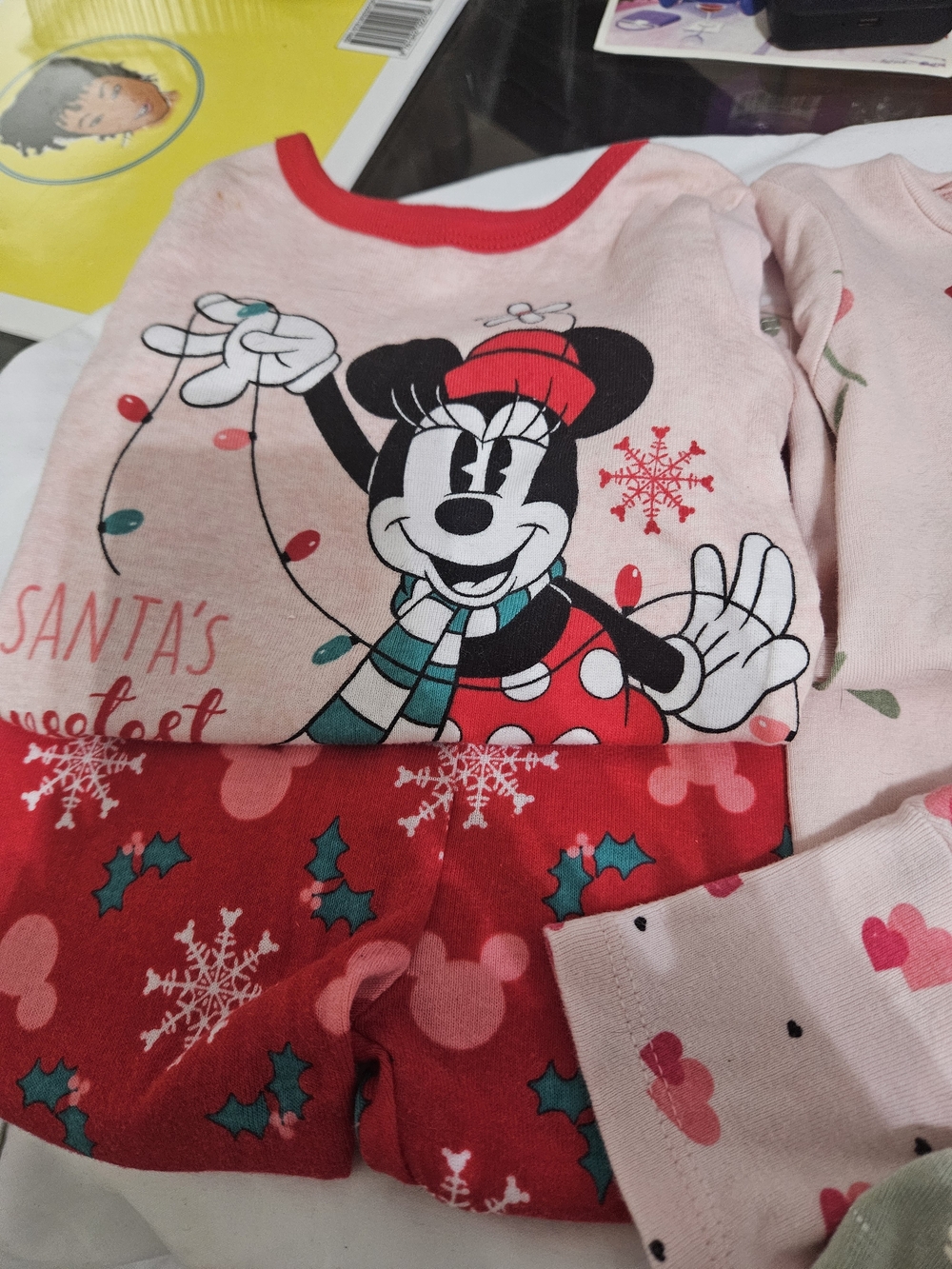 Disney Minnie Mouse Pink, Red & Green Holiday Pajama Set